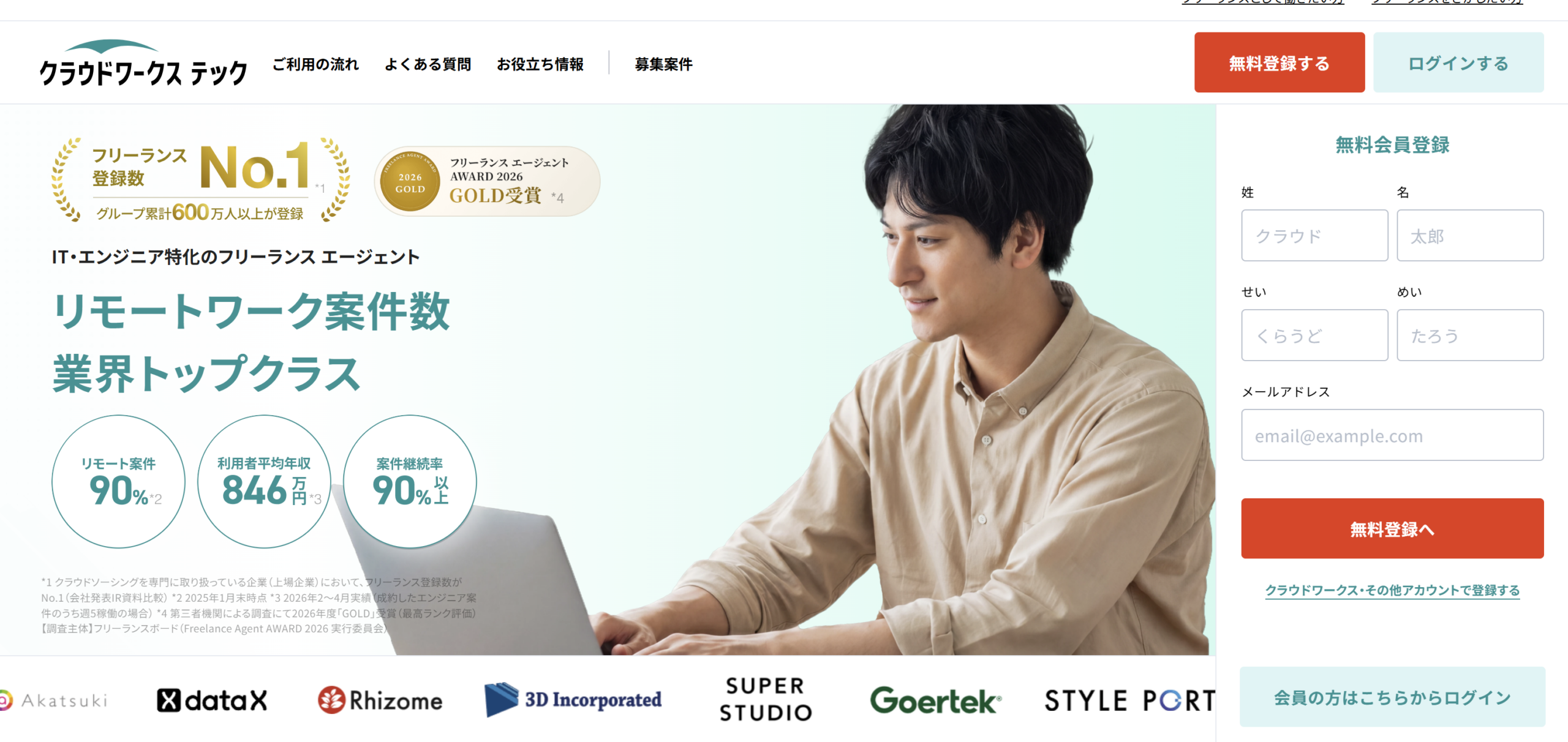 クラウドワークス テックのサービス画面